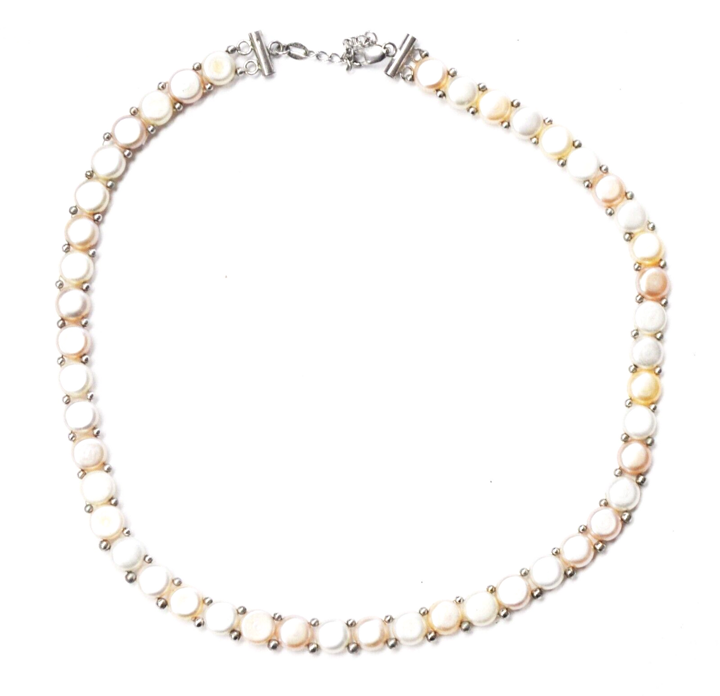 Sterling Silver Round Disc Pearl Multi Color Necklace 8mm 18"