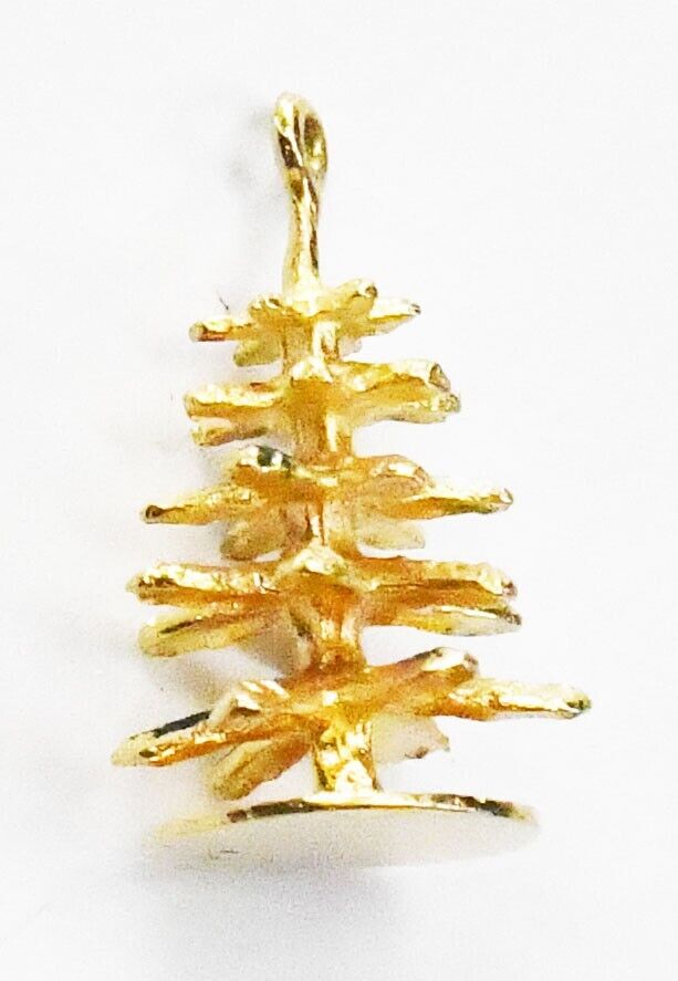 14k Yellow Gold Pine Christmas X-mas Tree Charm 17mm x 9mm