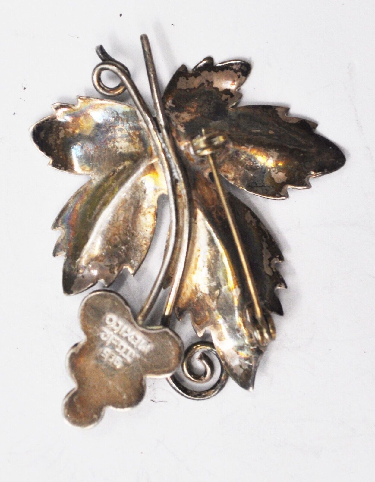 Sterling Silver Mexico TG-12 Leaf Grape Floral Brooch Pin 53mm x 44mm