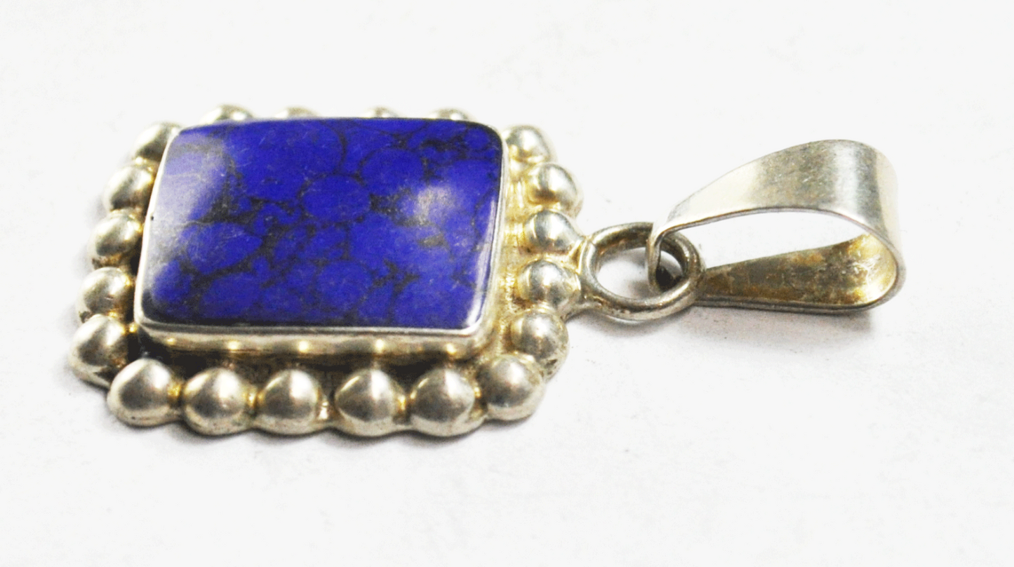 Mexico Sterling Silver Dark Blue Howlite Dot Halo 6mm Bale Pendant 40mm x 21mm