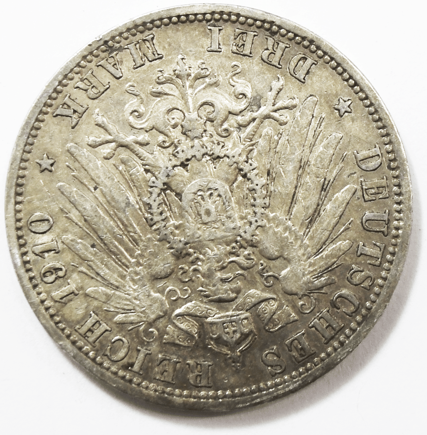 1910 German States Prussia 3 Three Mark KM# 527