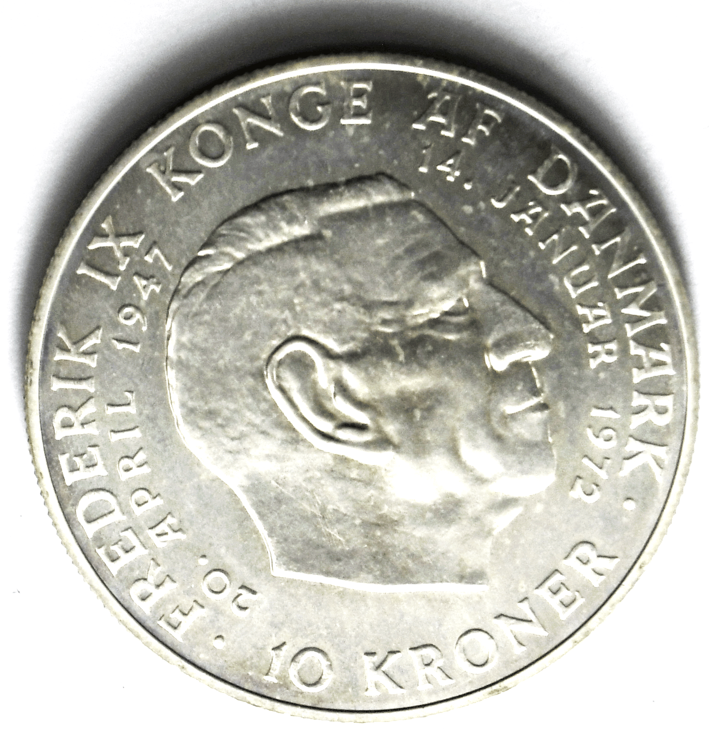 1972 Denmark 10 Ten Kroner Silver Coin KM# 858