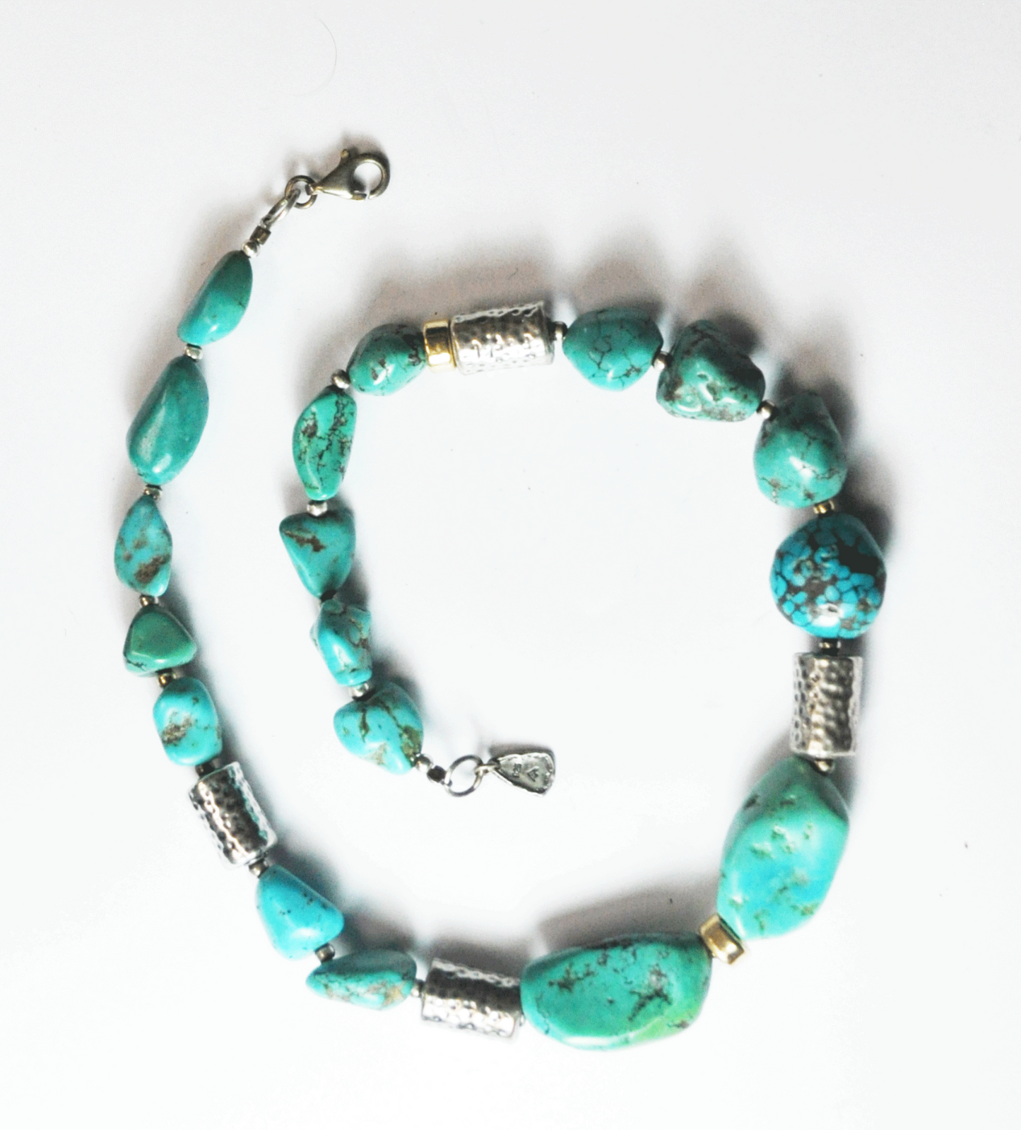 Sterling Silpada N0849 Turquoise Chunk Cylinder Bead Necklace 17mm 16-3/4"