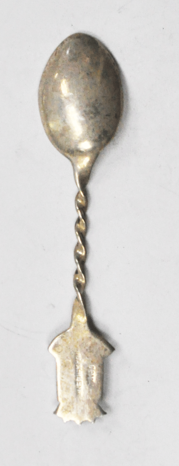 900 Silver ND Chilena Enamel Souvenir Spoon Santiago Red Flower 3.5"