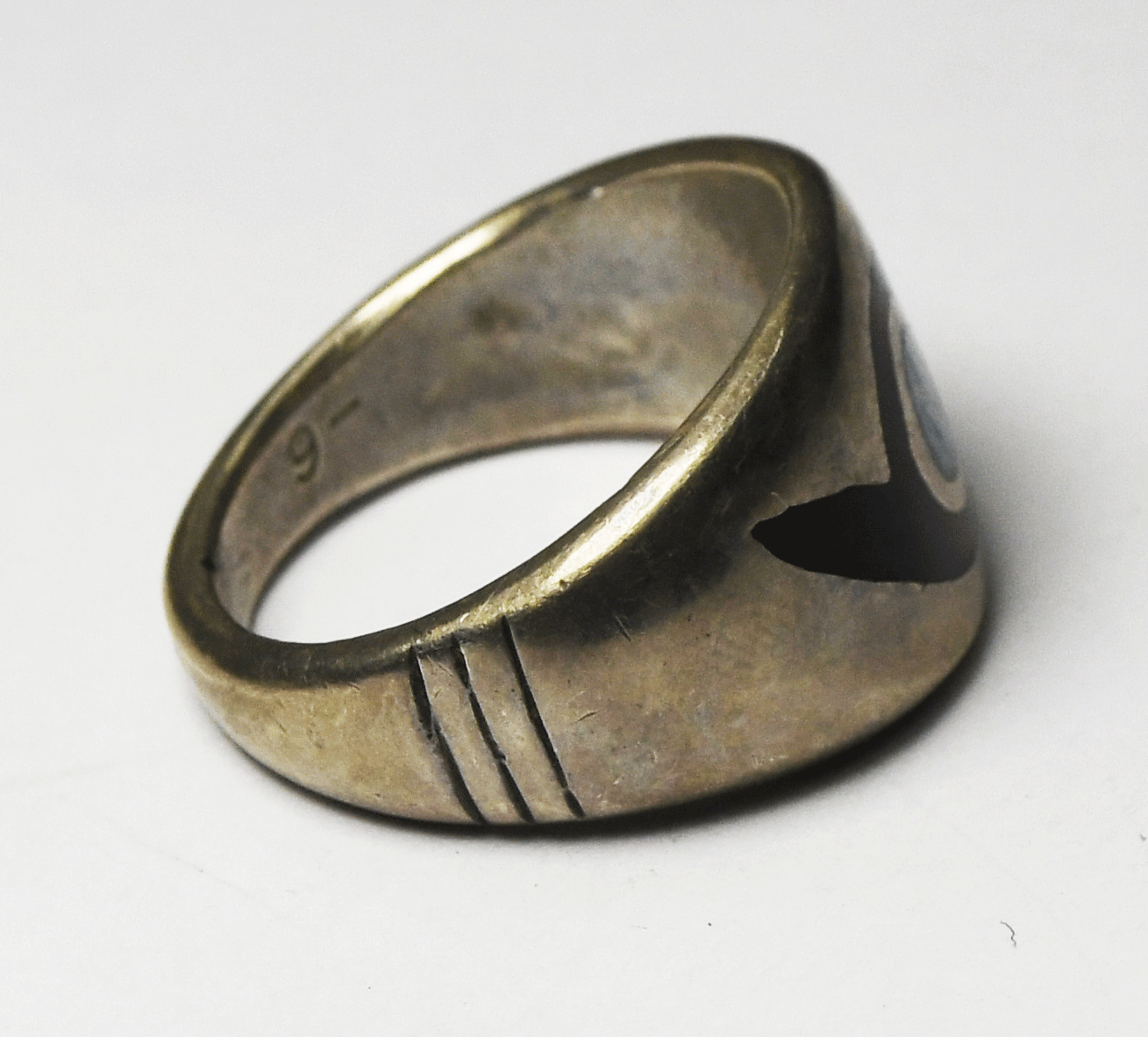 Sterling Silver Signed T Turquoise Onyx Inlay Ring Band 13mm Size 9