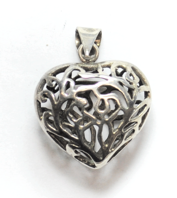 Silver Plate Heart Celtic Knot Filigree Holding Hands Pendant 36mm x 27mm