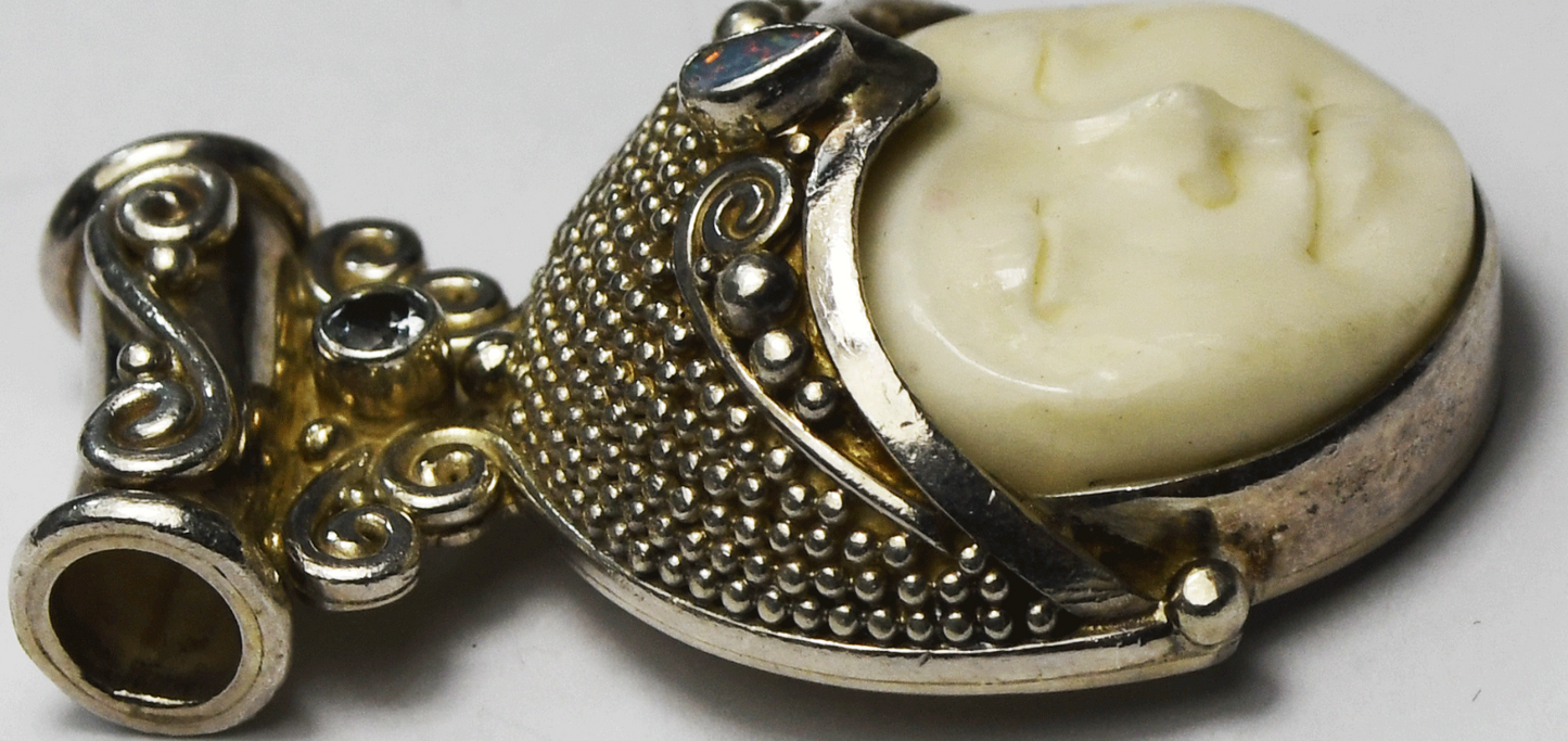 Sterling Sajen White Moon Face Goddess Pendant Slider 38mm x 24mm