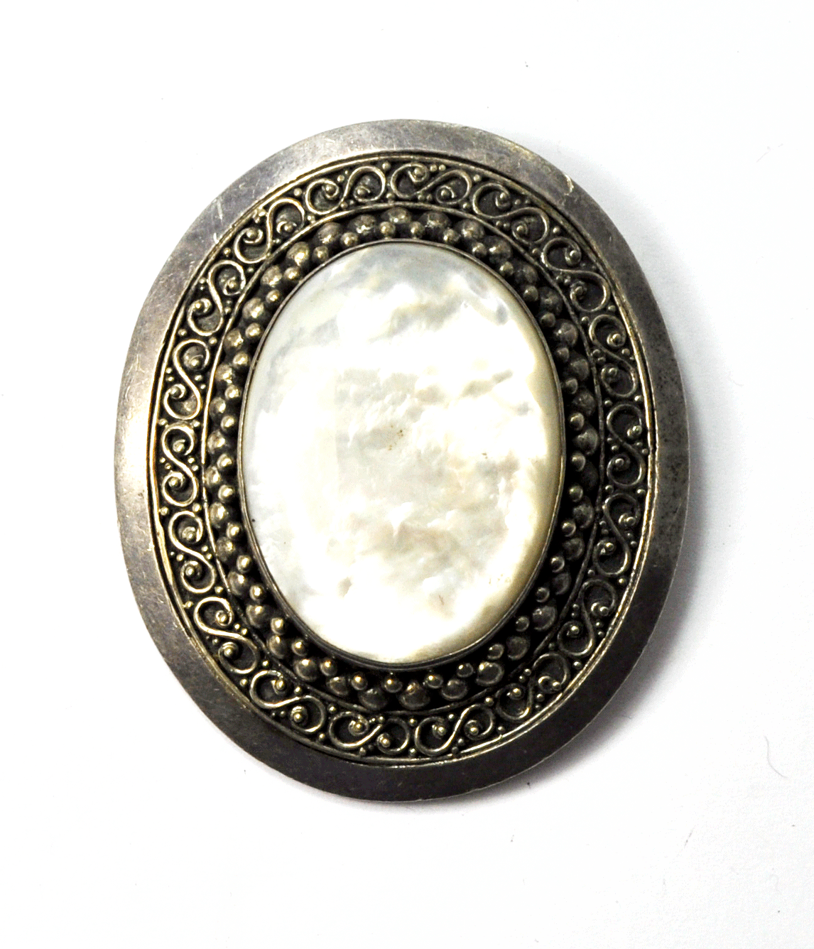 Sterling Silver Suarti Bali Mother of Pearl Large Oval Pendant 2-1/8 x 2.5"