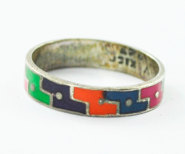 Sterling Silver Enamel Colorful Tetris Block Dot Eternity Ring 4mm Size 6 Mexico