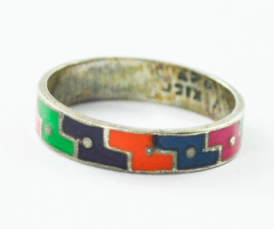 Sterling Silver Enamel Colorful Tetris Block Dot Eternity Ring 4mm Size 6 Mexico