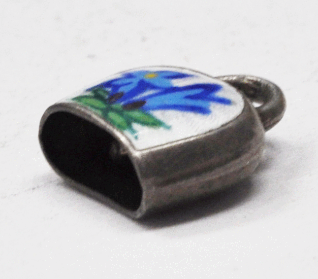 Sterling Silver Guilloche Enamel Cow Bell Flower Charm 15mm x 12mm