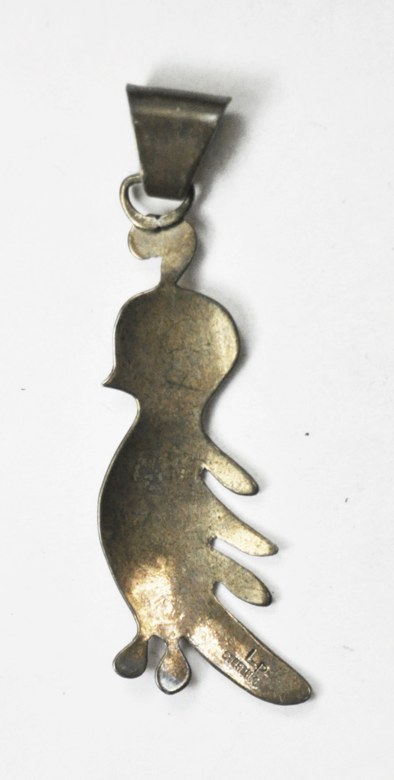 Sterling Turquoise Eye Bird Etched Pendant 78 x 29mm Large Bale