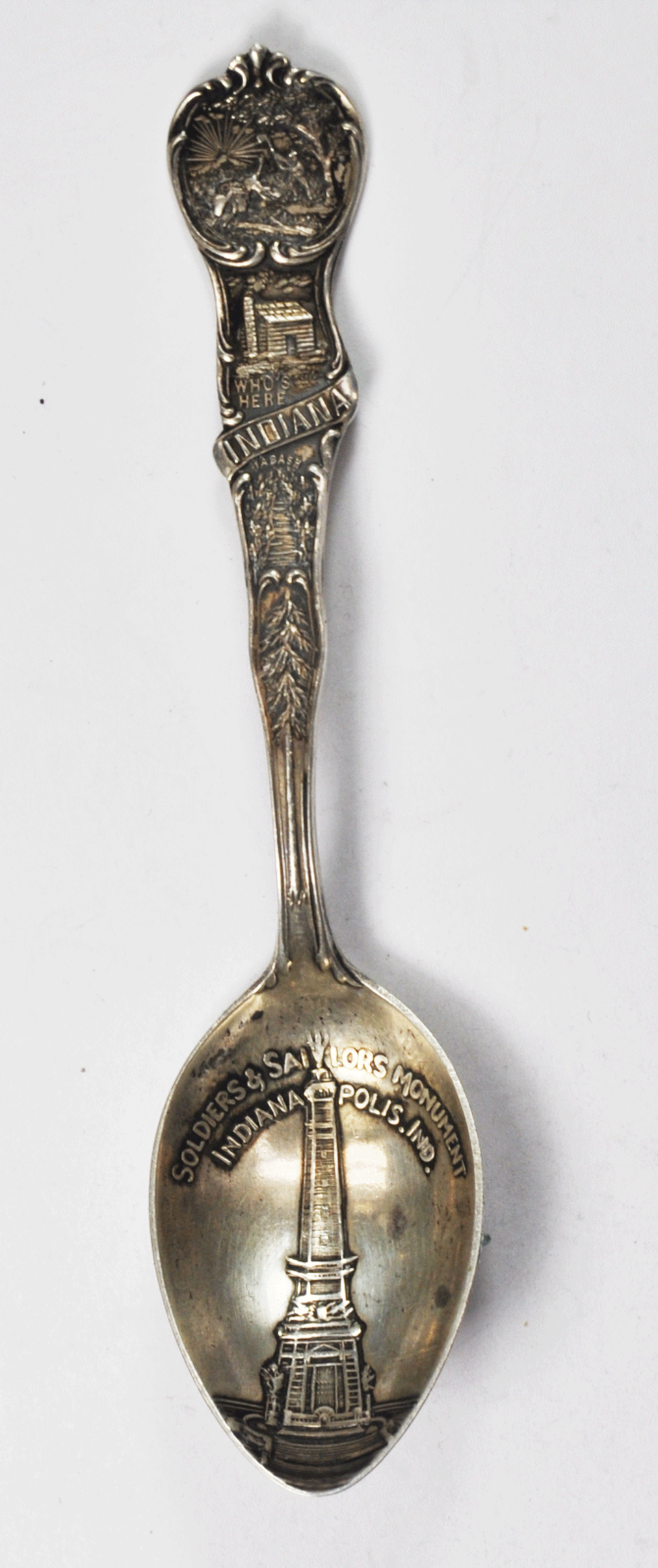 Sterling Silver Mechanics Soldiers & Sailors Monument Souvenir Spoon 4-1/4" IN