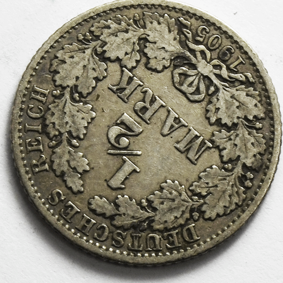 1905 G Germany Empire 1/2 Half Mark KM# 17 Silver Coin
