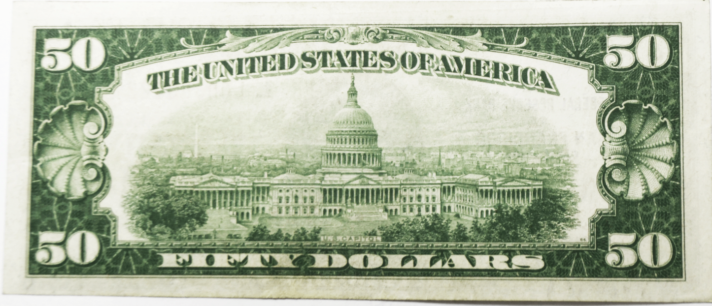 1929 $50 FRBN Federal Reserve Bank Note San Francisco L00350923A AU