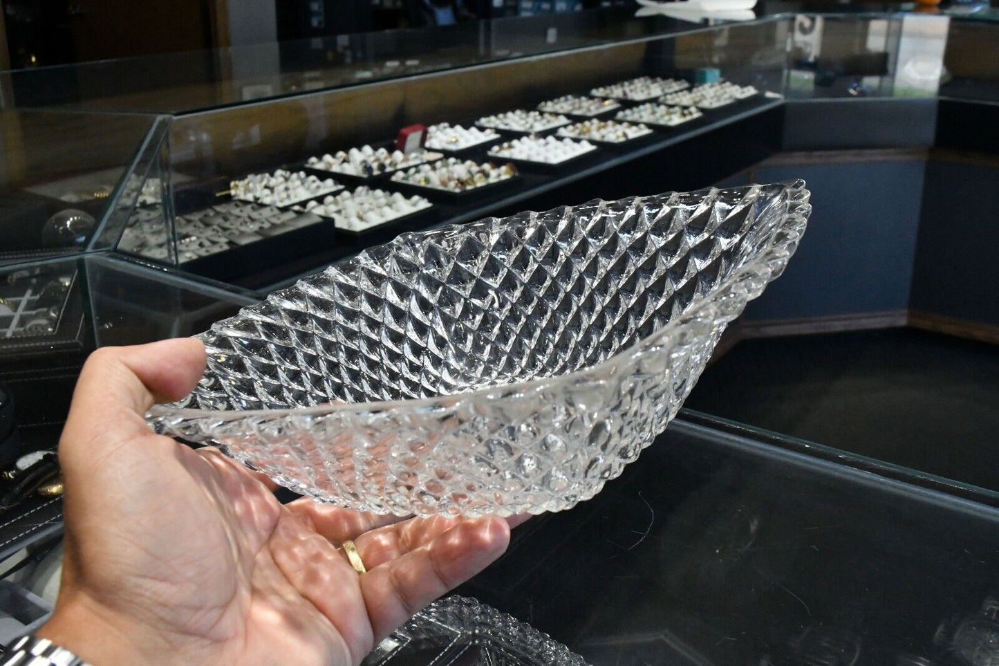 Vintage Molded Crystal Glass Square 8" x 8" Vegetable Bowl Candy Dish