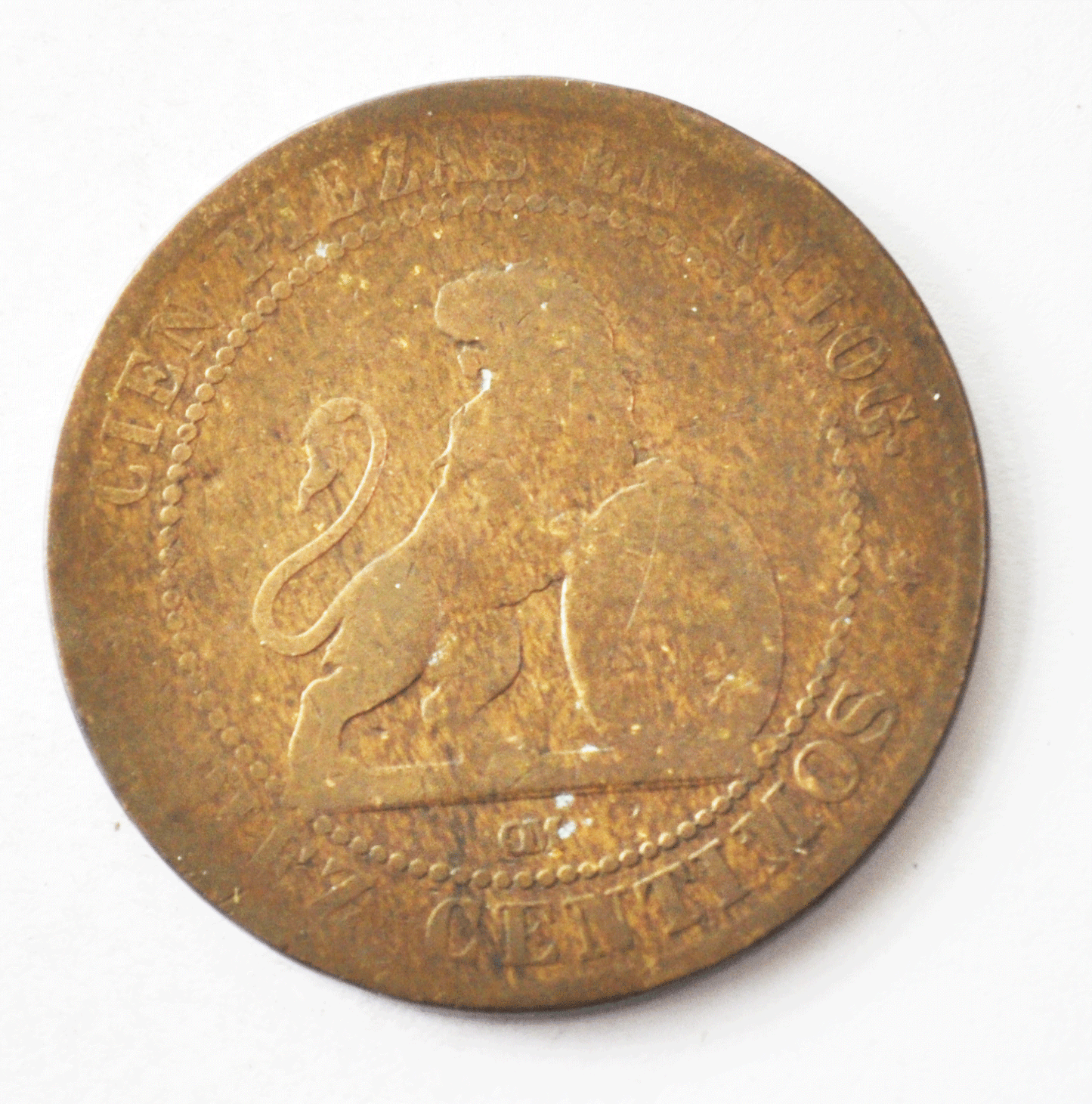 1870 OM Spain 10 Ten Centimos KM# 663 Copper Coin