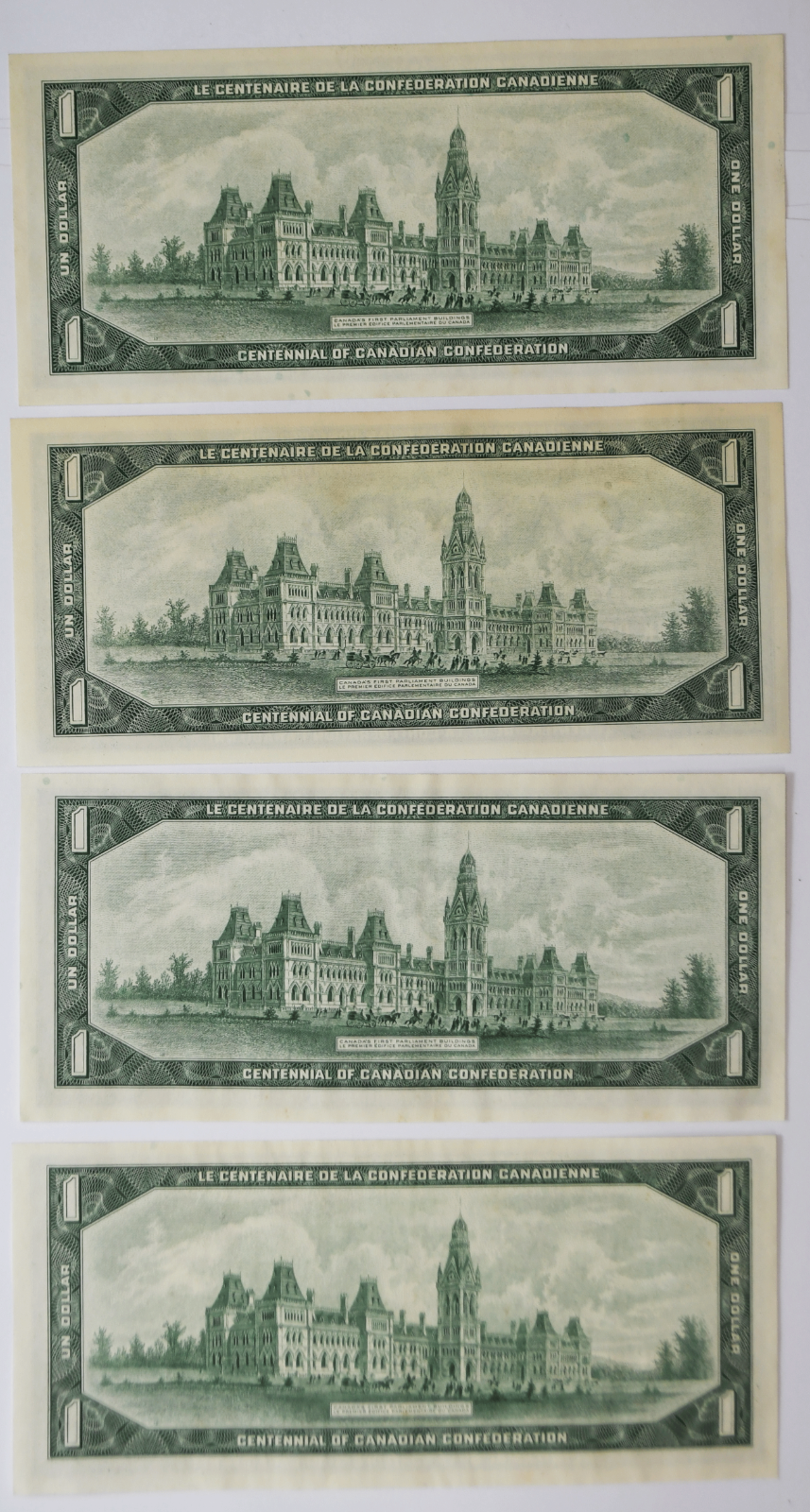 Lot of 4 1867 1967 $1 Canada One Dollar Notes Uncirculated
