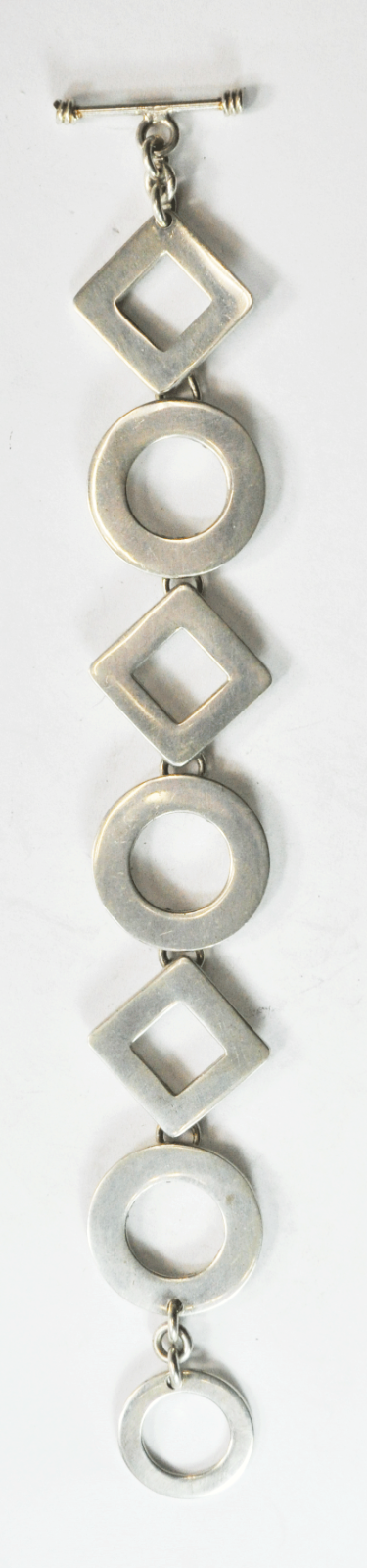 Sterling Silver Square Circle Outline 27mm Link Toggle Bracelet 7-3/4" 34.9g