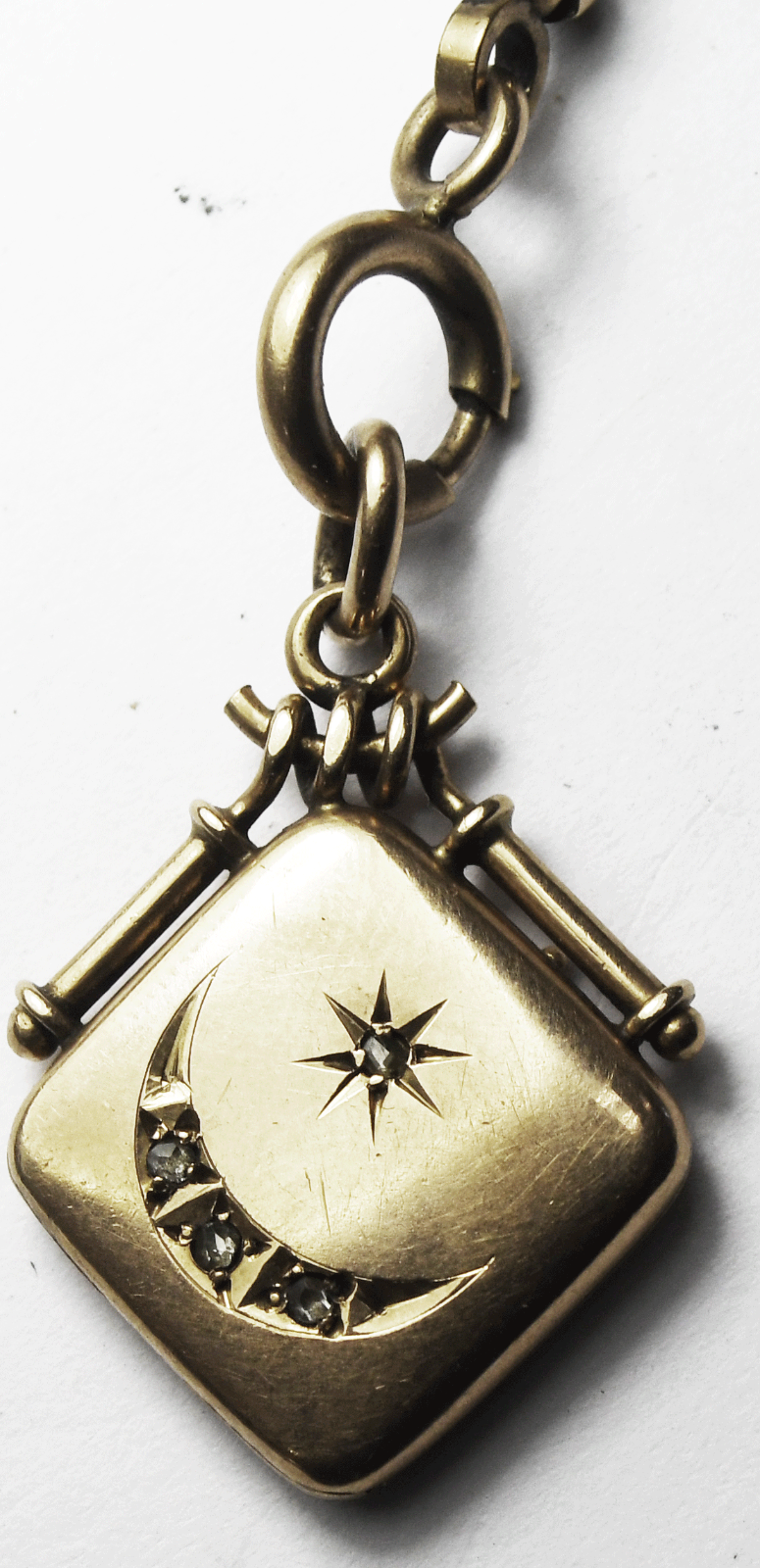 Gold Filled Pocket Watch Albert 5mm Chain 12" Rhinestone 28mm Locket