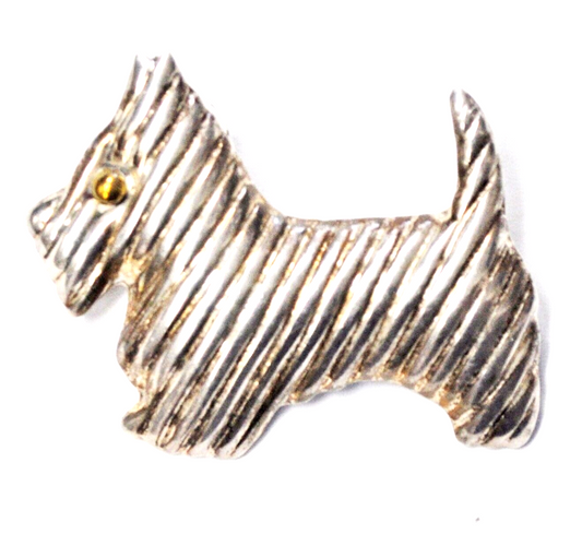 Sterling Silver Laton TN-56 Terrier Dog Striped Two Tone Brooch Pin 53mm x 43mm