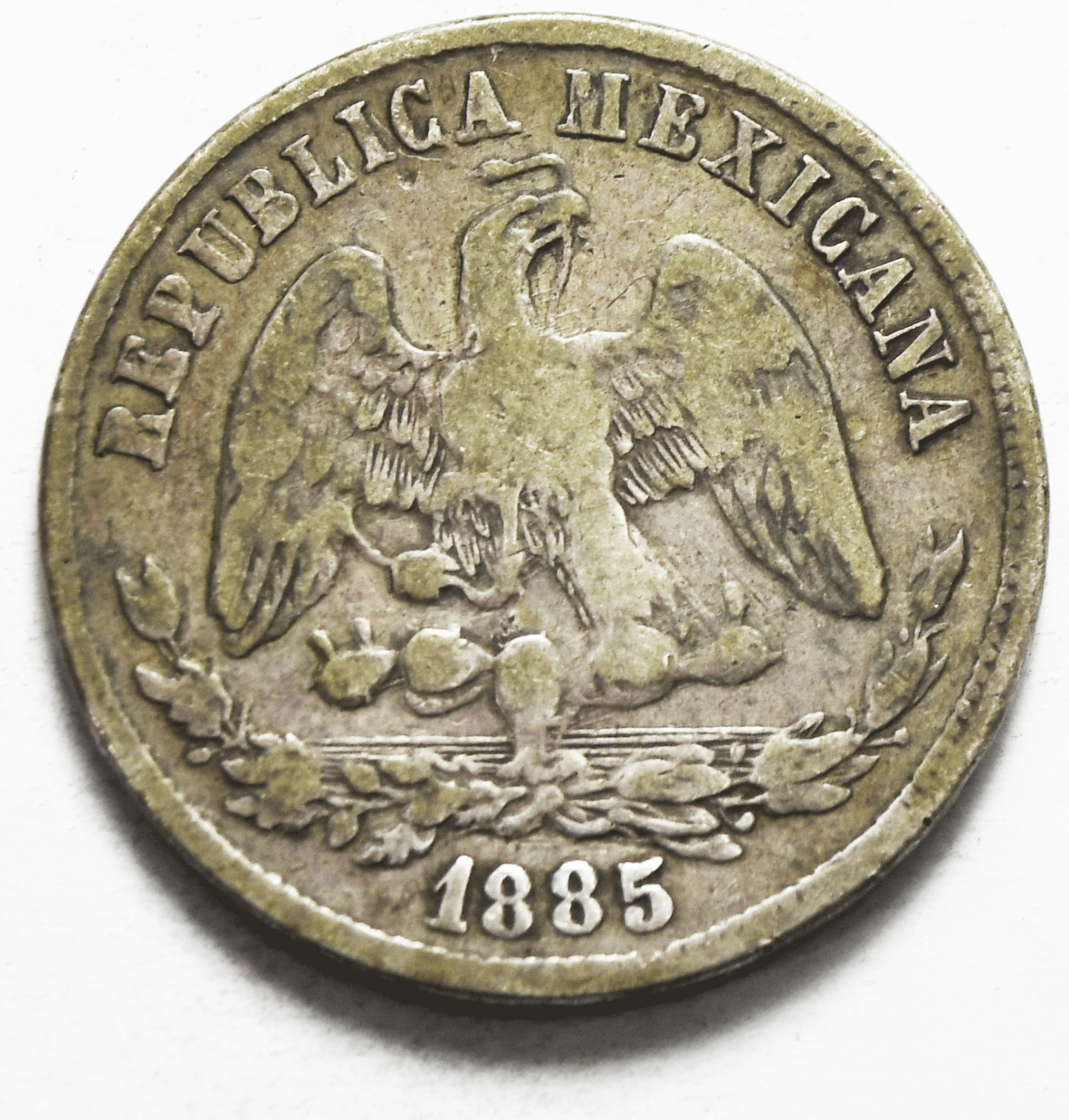 1885 Pi H Mexico Second Republic 50 Centavos Silver Coin KM# 407.7