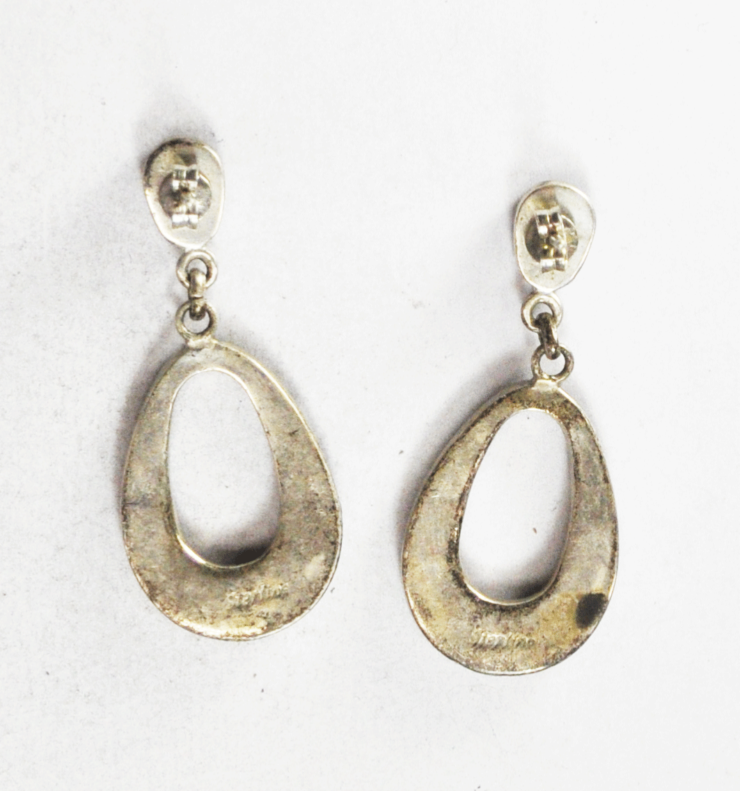 Sterling Multi Stone Turquoise Onyx Coral Oval Hoop Inlay Earrings 43mm x 18mm