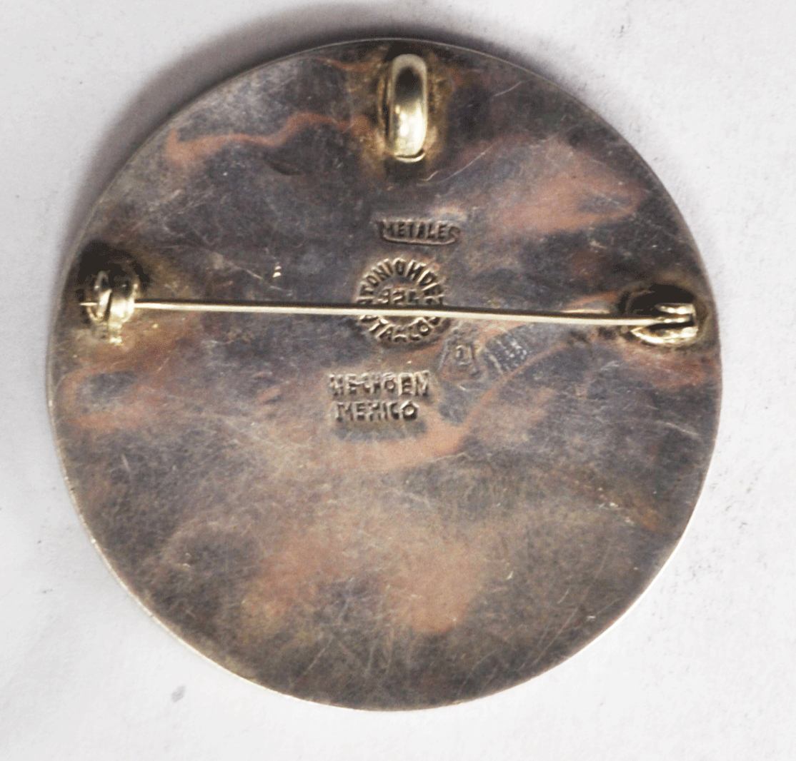 Antonio Hernandez Mexico Sterling Round Brooch Colorful Inlay 55mm Pendant