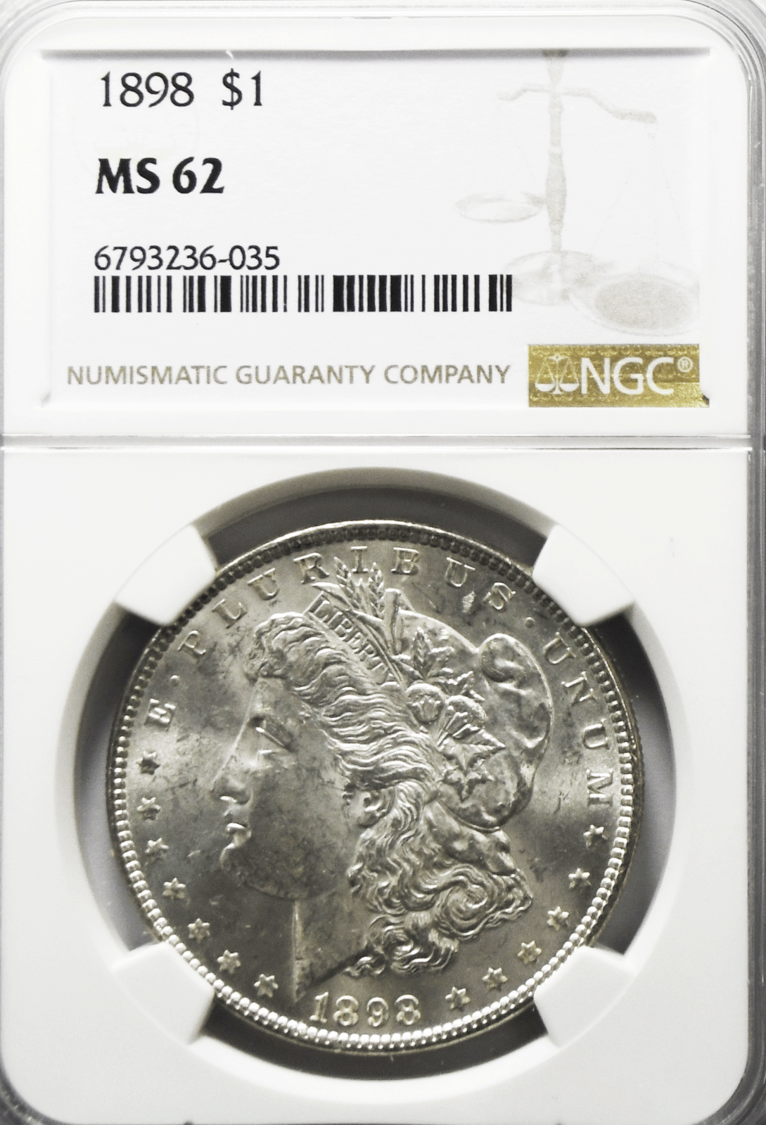 1898 $1 Morgan Silver Dollar MS62 NGC Uncirculated Philadelphia