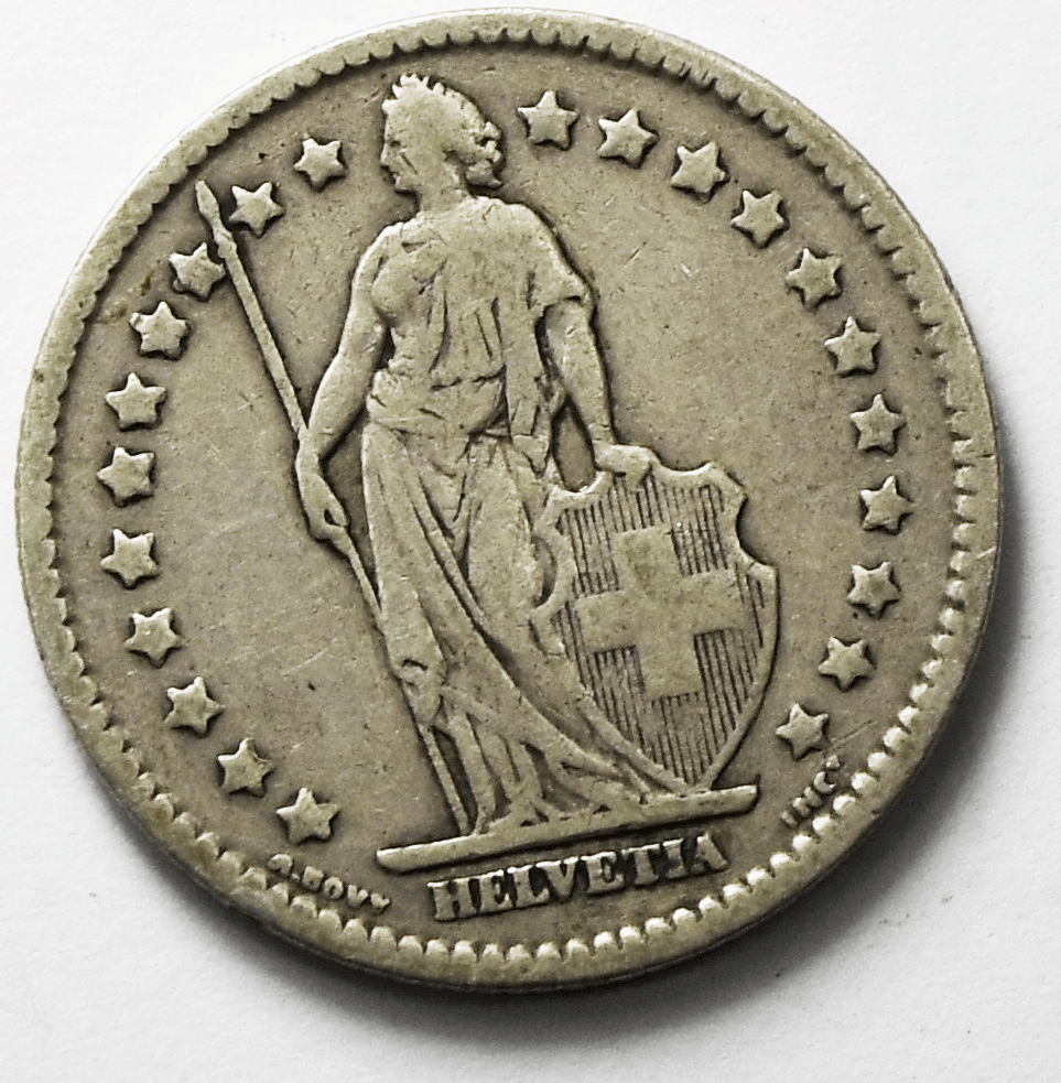 1912 B Switzerland One Franc Silver Coin KM# 24