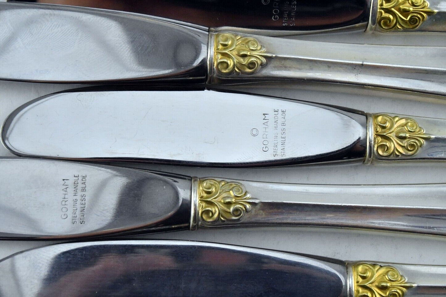 12pc. Hispana-Sovereign "Gold" by Gorham Sterling Hollow Handle Butter Spreaders