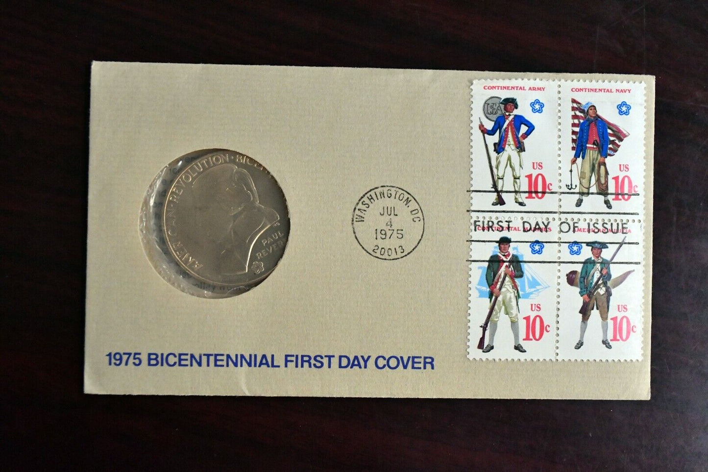 1975 Bicentennial First Day Cover Medal and Stamped Envelope Paul Revere
