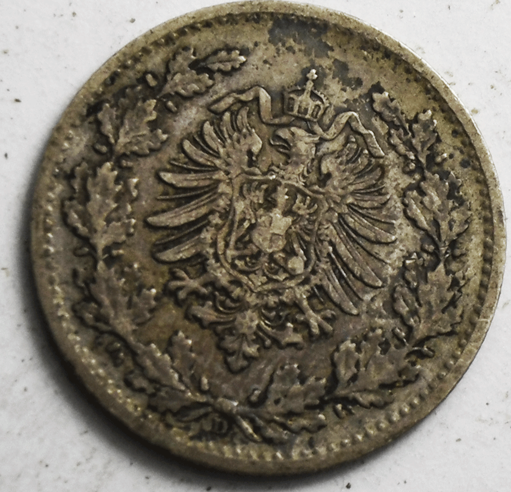 1877 D Germany Empire 50 Fifty Pfennig KM# 8 Silver Coin