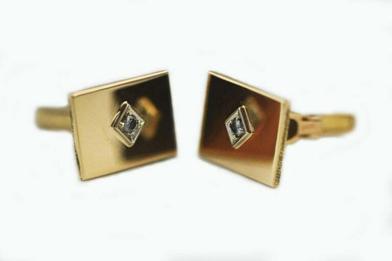 Classic Diamond Solitaire Studs 14 Karat Yellow Gold Men's Cufflinks Vintage