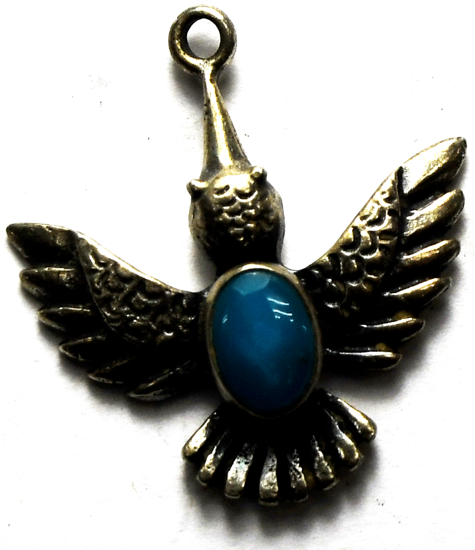 Sterling Silver Vintage Turquoise Harvey Era Maisels Hummingbird Charm 23x21mm