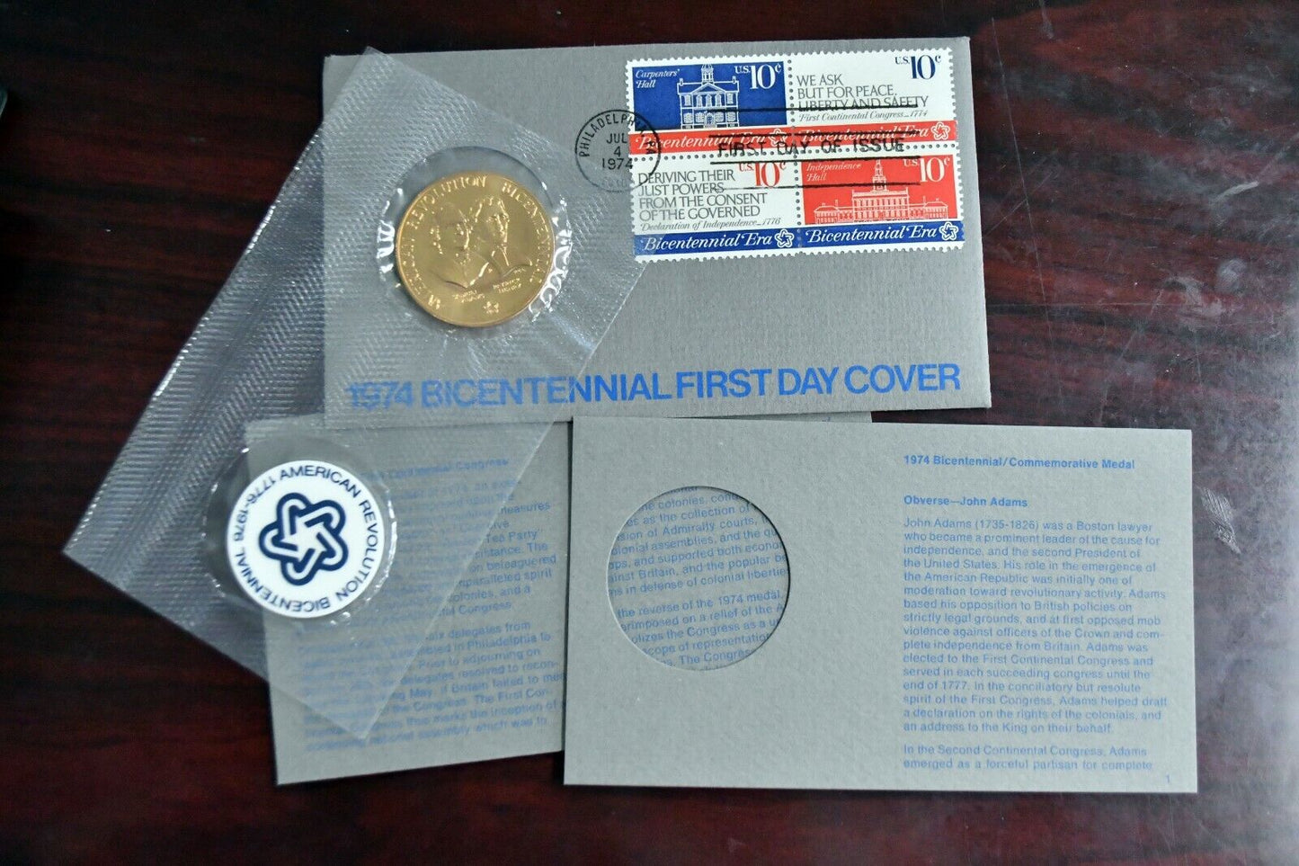 1974 Bicentennial First Day Cover Medal Stamped Envelope Commemorative