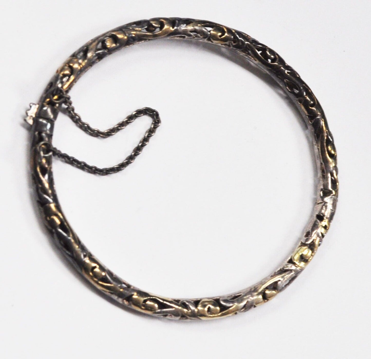 Sterling Silver Filigree 4mm Small Bangle Two Tone Oval Bracelet