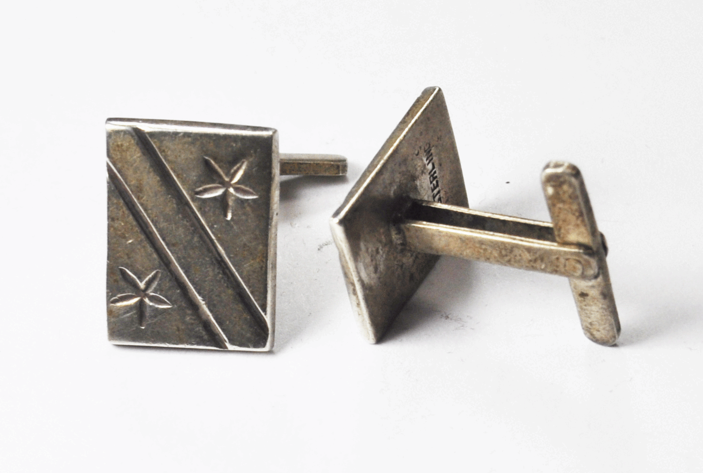 Sterling Silver Double Star & Stripe Rectangle Cufflinke 17mm x 13mm