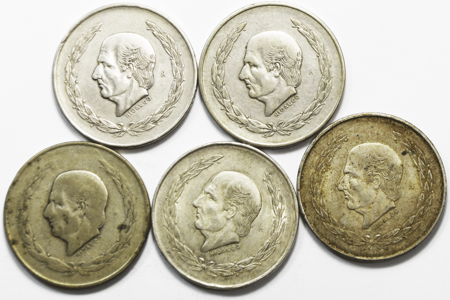 Lot of 5 1951-53 Mexico Estados Unidos Mexicanos Silver 5 Pesos KM# 467