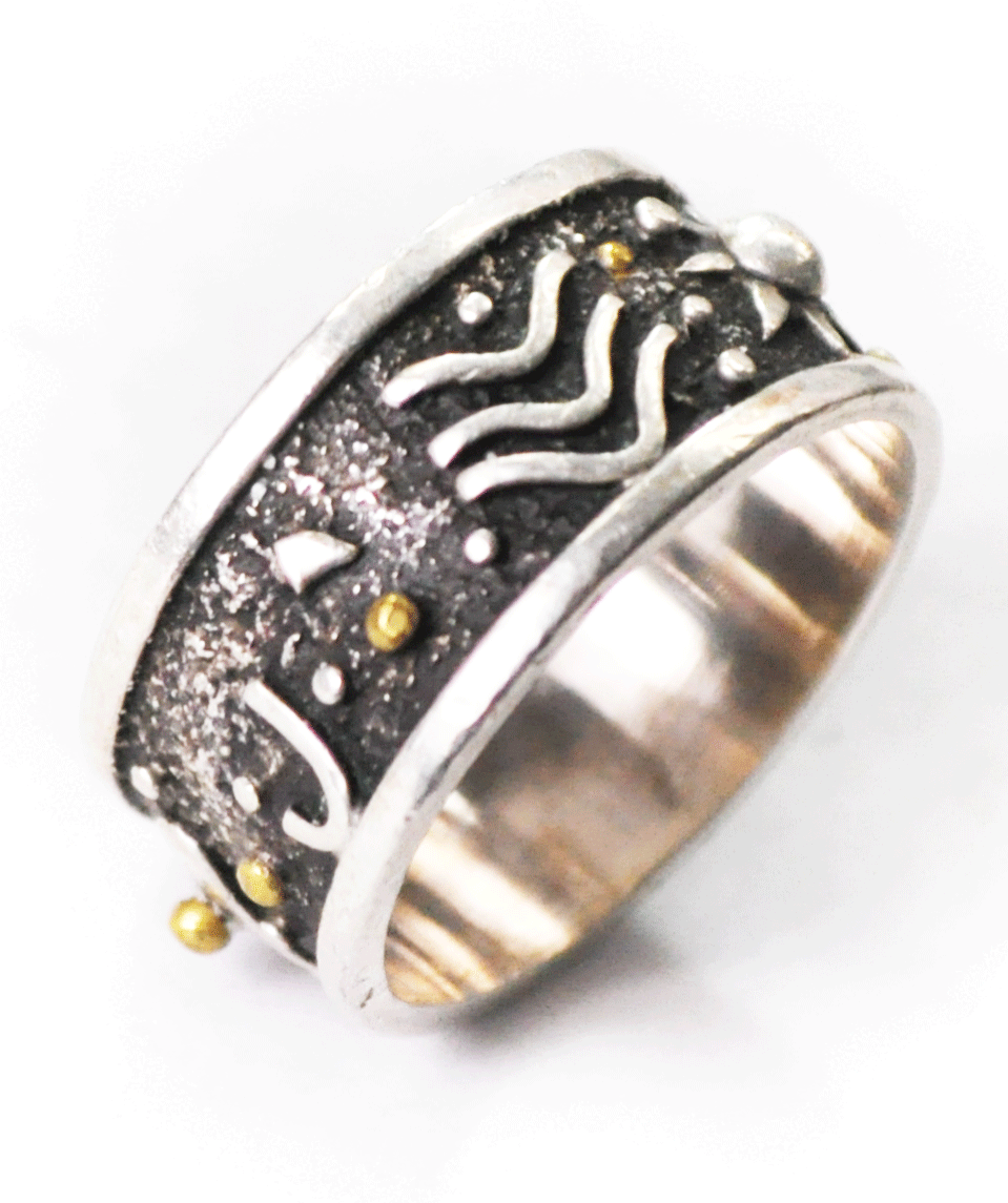 Sterling Silver Two Tone Story Teller Eternity Heart Sun Band 9mm Size 8