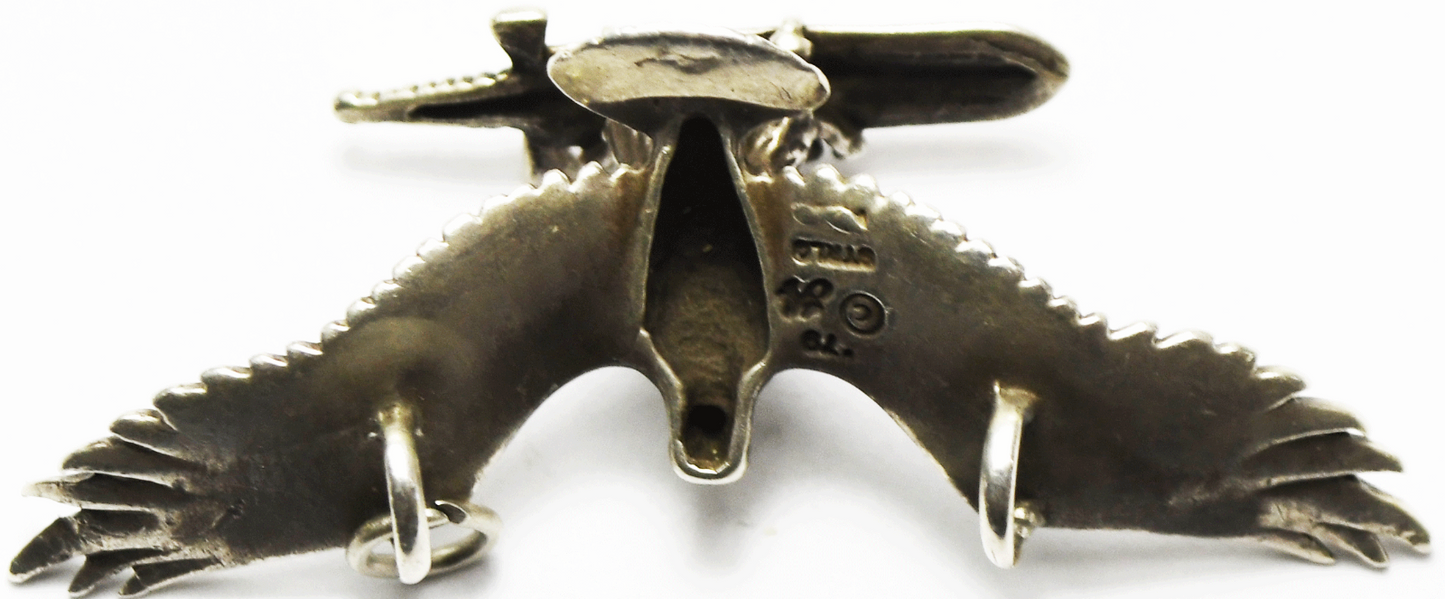 Sterling Silver Signed H 1978 Eagle With Dagger Slider Pendant 50mm x 17mm