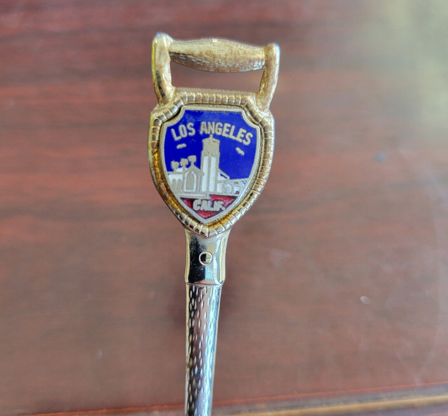 Souvenir Spoon Los Angeles California Enameled Shield Shovel