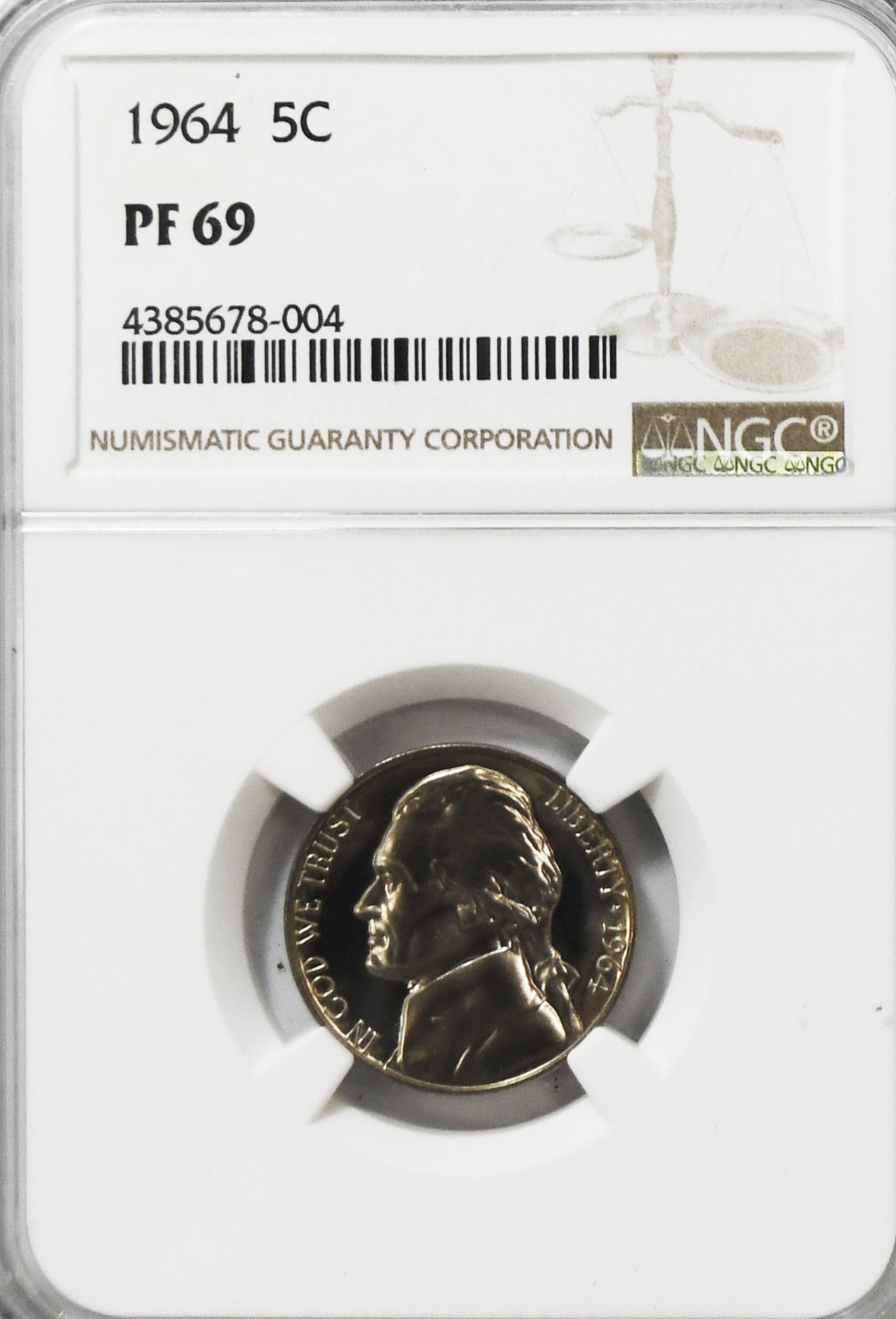 1964 5c Jefferson Proof Nickel NGC PF69 Gem Uncirculated Philadelphia