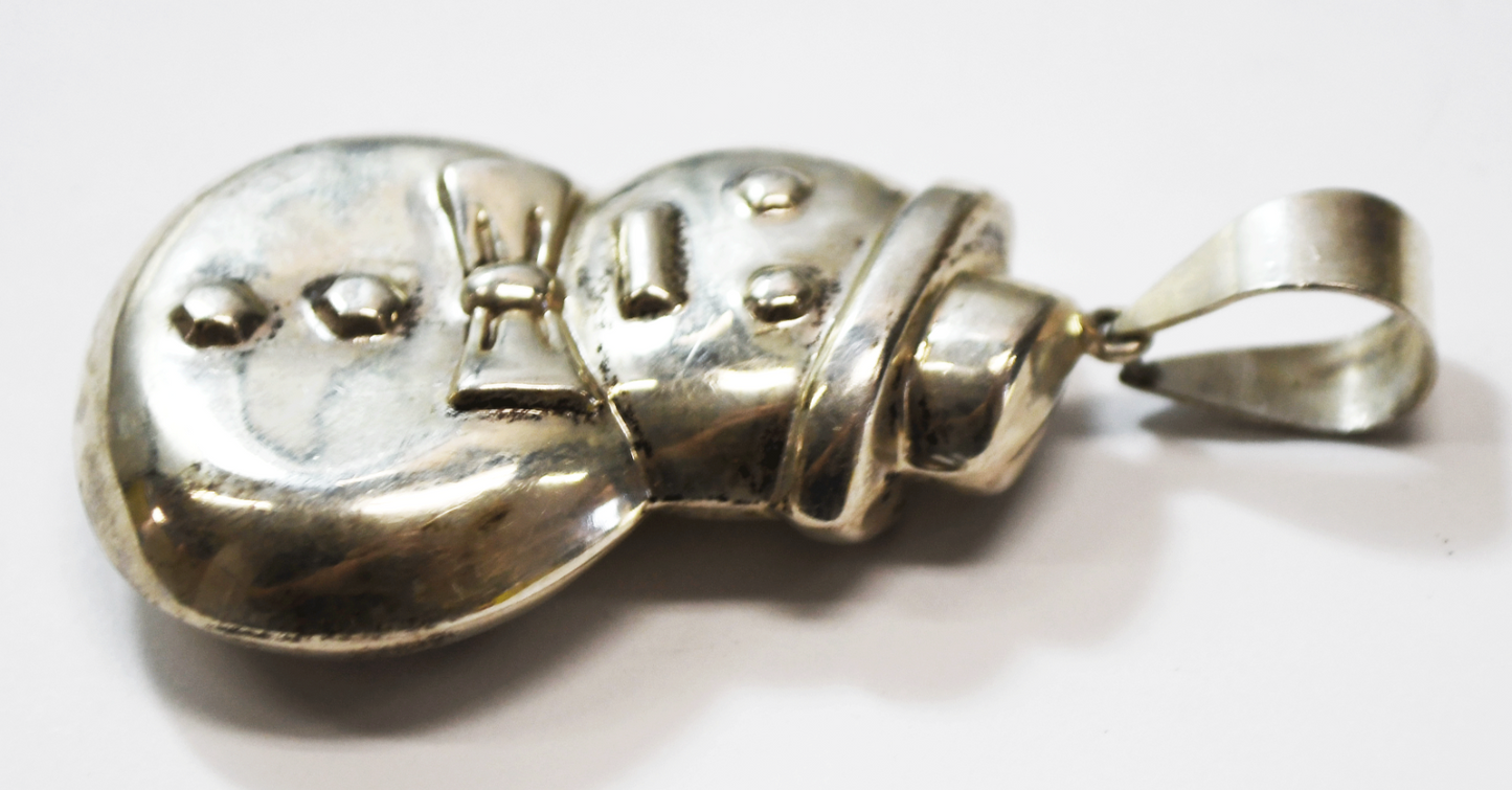 Sterling Silver Puffy Snowman Christmas X-Mas Pendant 60mm x 31mm