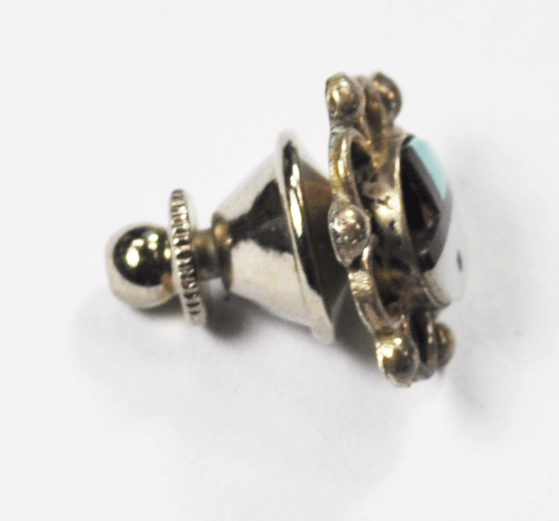 900 Fine Silver Zuni Inlay Sun Face Lapel Pin Tie Tack 16mm