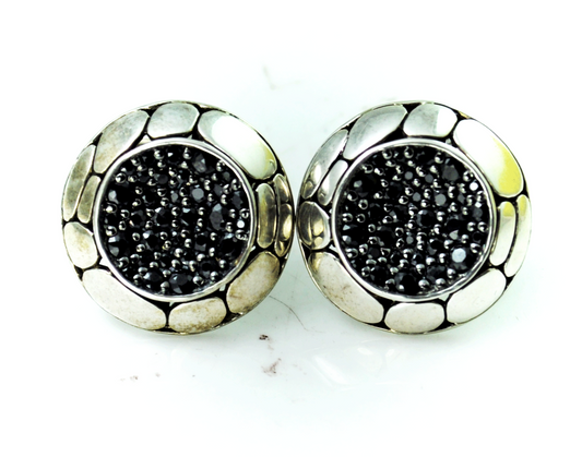 Sterling Silver John Hardy Round Black Sapphire Cufflinks 23mm x 22mm