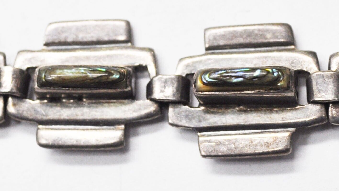 Sterling Silver Taxco JC Abalone Stripe 7" Bracelet & 15.5" Necklace 15mm