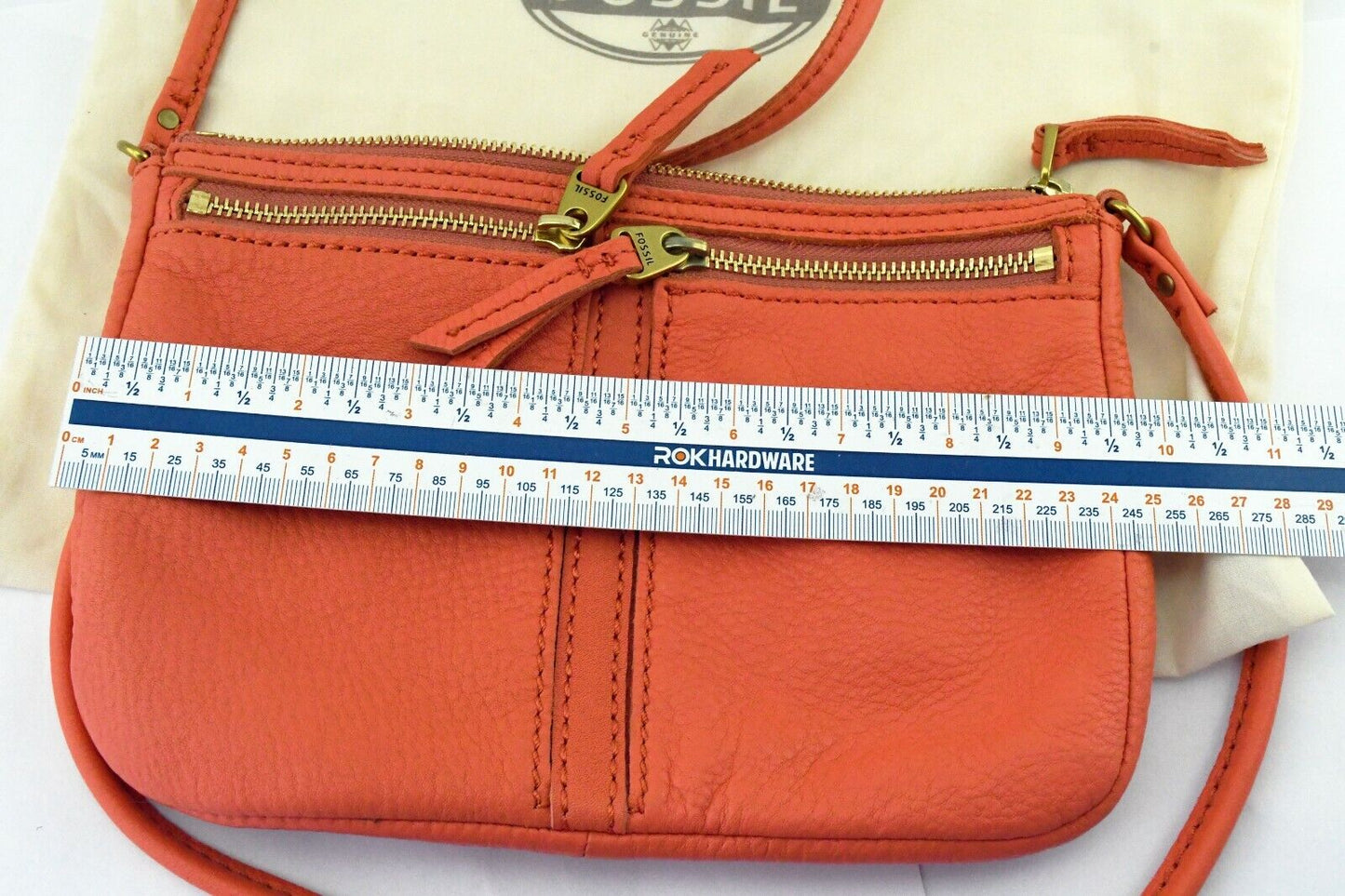 Fossil ELISE Coral Pink Double Zip Leather Crossbody Purse Handbag 10 x 6 1/2"