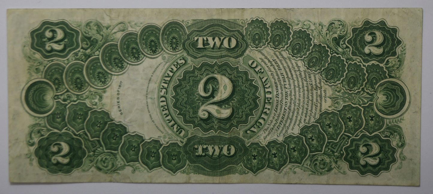 1917 $2 Two Dollars Legal Tender NoteJefferson Red Seal E23704836A FR#60