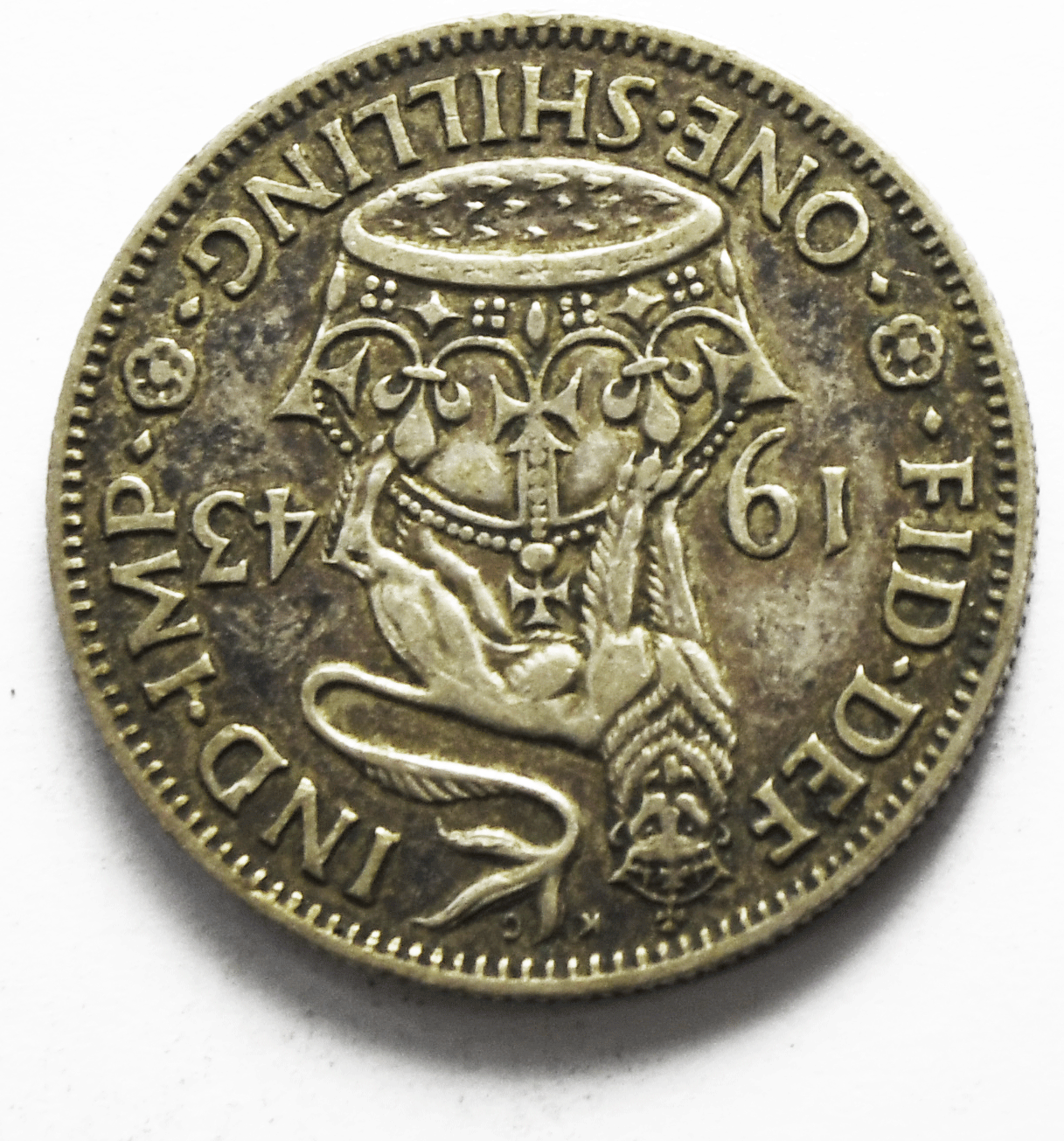 1943 Great Britain Silver One Shilling Coin KM# 853